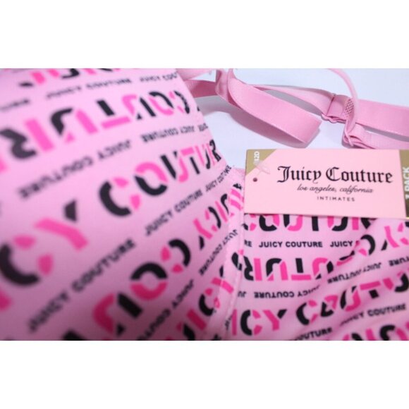 Juicy Couture Bra 42D Pink Black Log Up Lightly Padded Wired Medallion Logo NWT - Picture 13 of 15